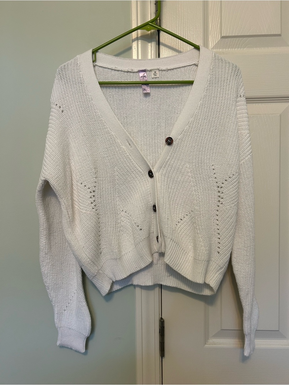 Alya White V-Neck Button Front Knit Cardigan